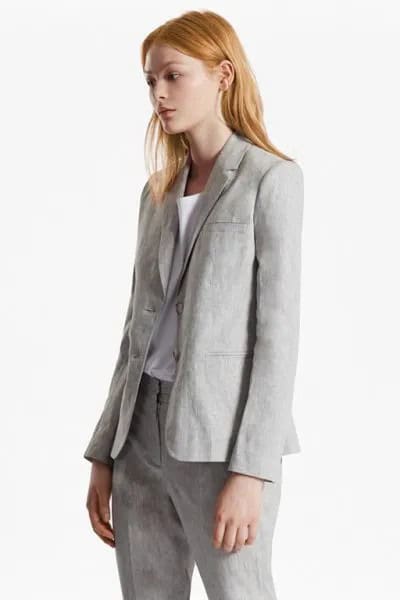 Grey Linen Suit with White Top