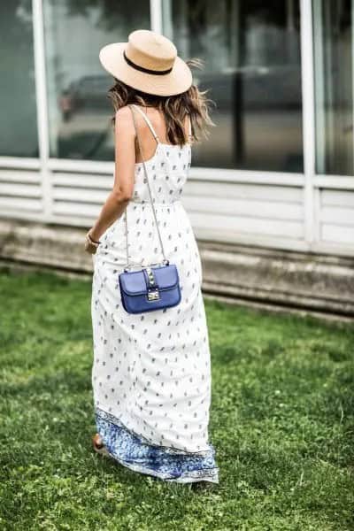 Wear with Breezy White and Blue Printed Maxi Dress