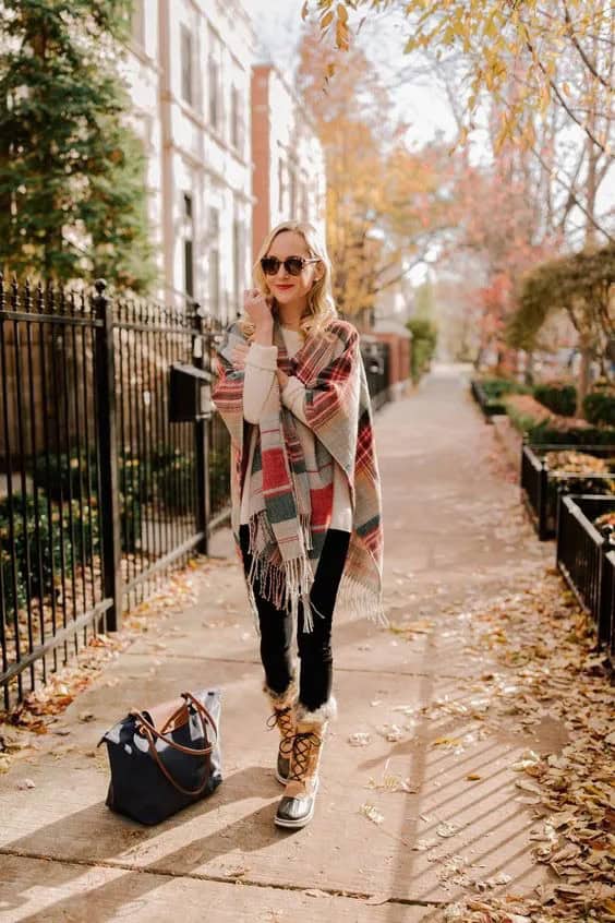 Fur Lined Boots + Oversized Checked Scarf