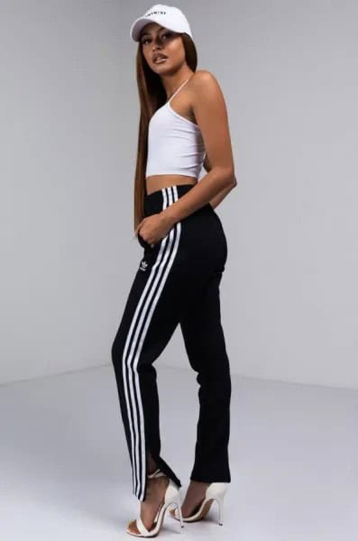 White Crop Top with Black Jogging Pants