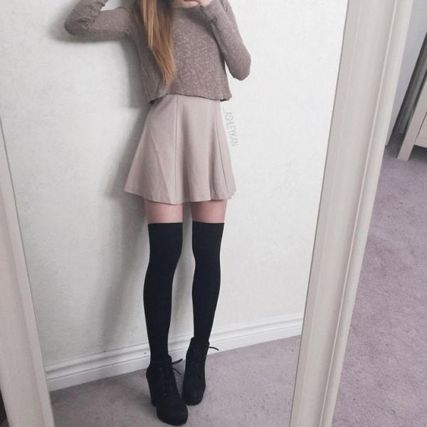 Wear with Grey Form Fitting Sweater & Mini Skater Skirt