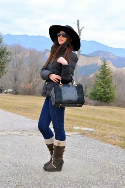 Teddy Wide Calf Boots with Skinny Jeans