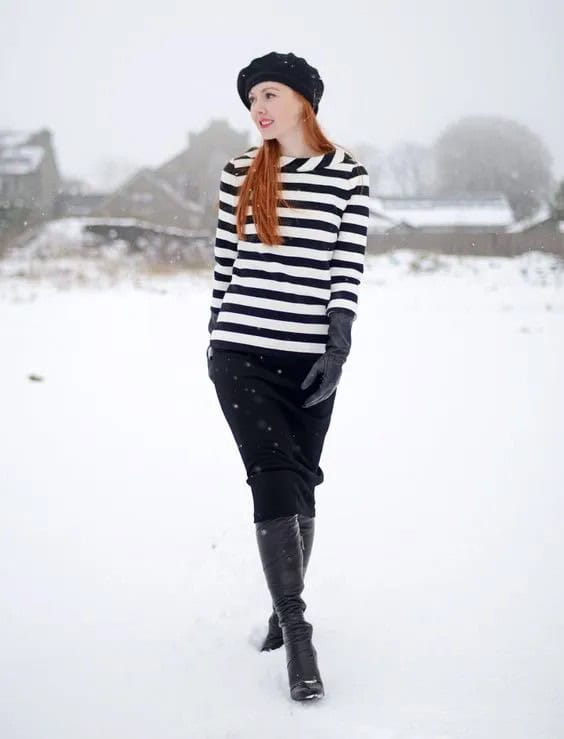 Black Pencil Skirt + Long Black Gloves