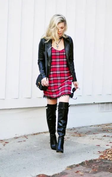 Wear with Black Leather Jacket & Thigh High Boots