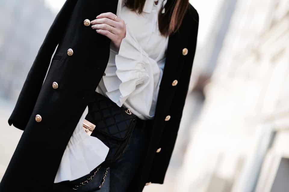 Long or Short Black Coat + Denim Skirt