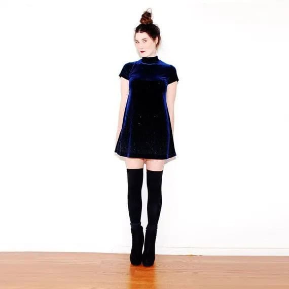 Blue Skater Dress with Thigh High Boots