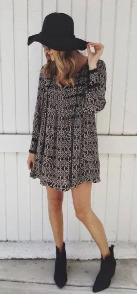 Black Hat & Boho Dress