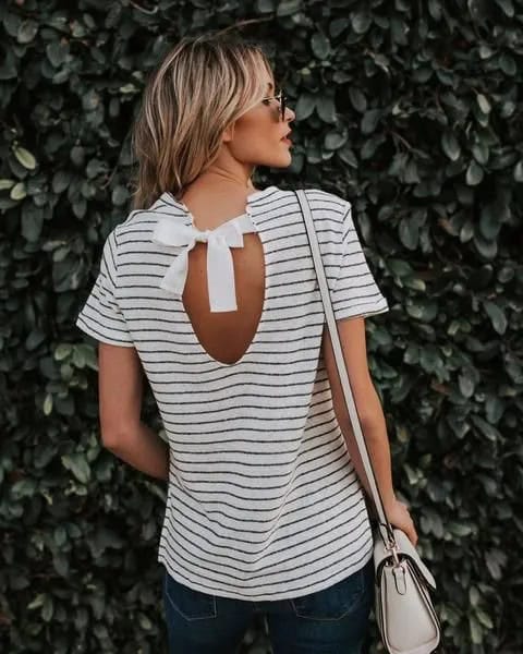 Striped Back Keyhole Shirt