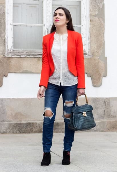 Wear with White Chiffon Blouse & Dark Blue Skinny Jeans