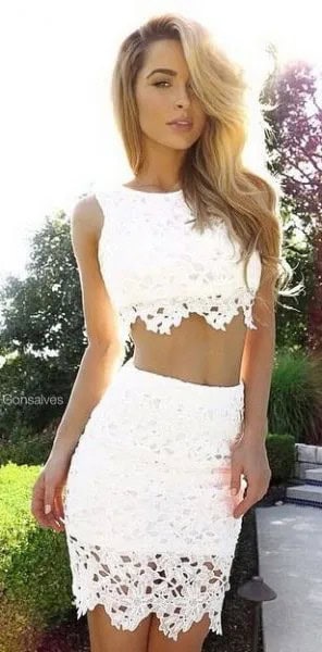 White Crochet Two-Piece Bodycon Dress