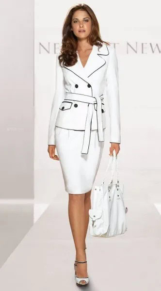 White Belted Blazer with Matching Pencil Skirt & Open Toe Heels