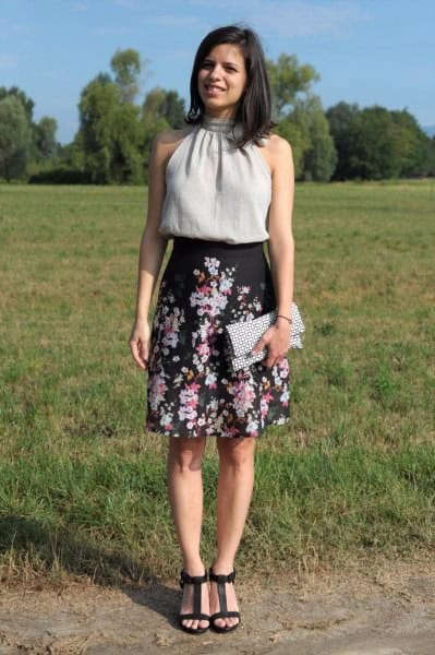 Wear with Black High Rise Floral A Line Skirt