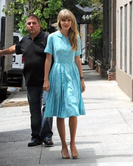 Sky Blue Flared Pleated Midi Shirt Dress