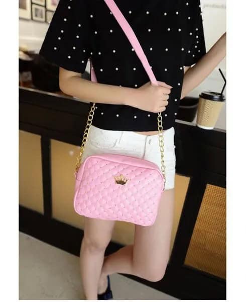 Black Polka Dot Tee with White Mini Denim Shorts & Blush Leather Shoulder Bag