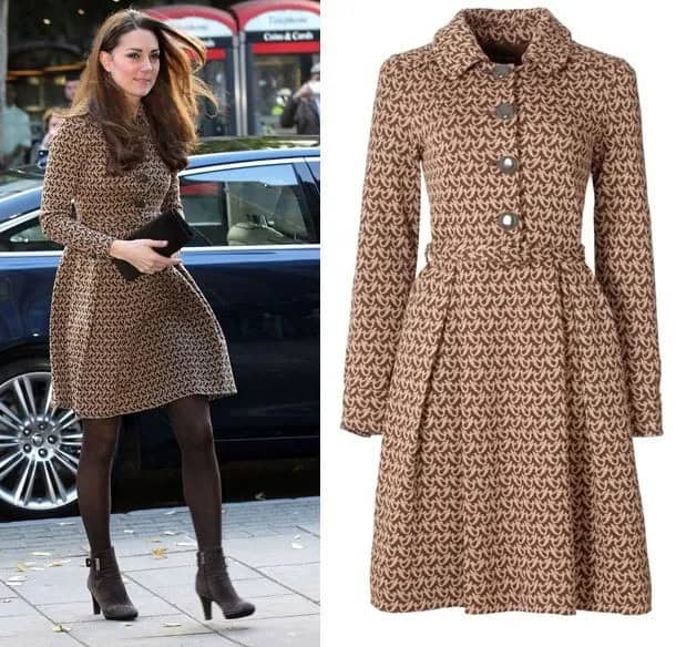 Camel Midi Flared Tweed Coat Dress