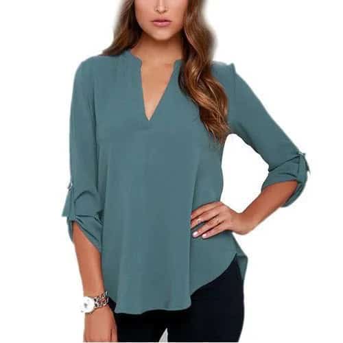 Grey V Neck Buttonless Rayon Shirt