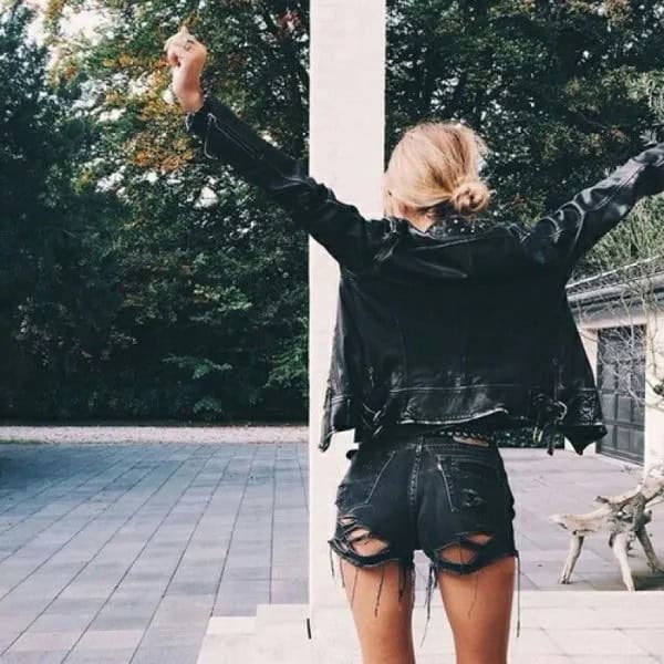 Wear with White Tee & Black Moto Leather Jacket