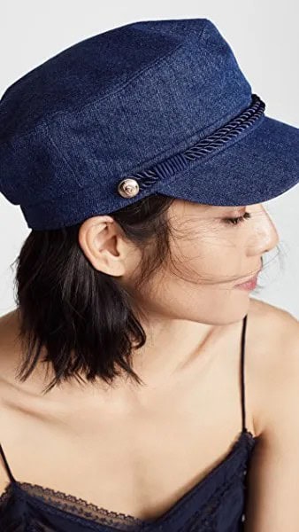 Blue Denim Flat Hat with Black Camisole & Skinny Jeans