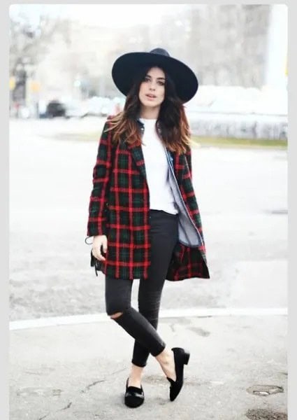 Navy and Red Long Jacket with Black Felt Hat