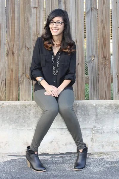 Black Boyfriend Shirt with Grey Skinny Jeans