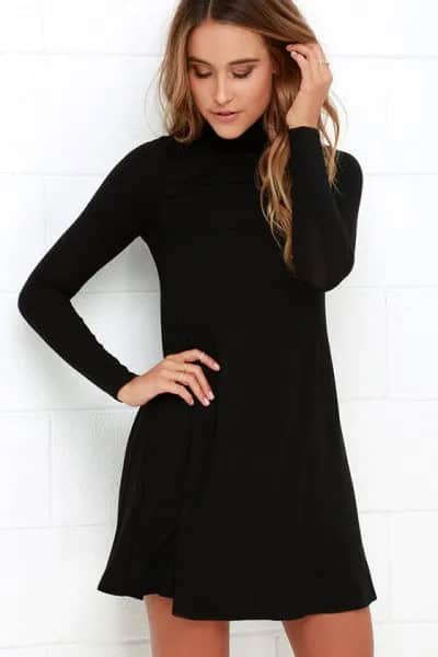 Black Mock Neck Swing Dress