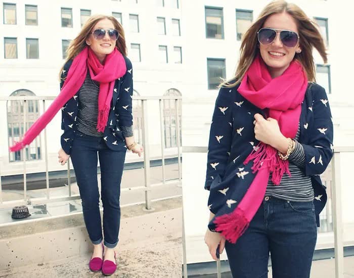 Wear with Navy and Pink Blazer & Dark Blue Jeans