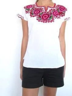 White Mexican Peasant Blouse with Black Shorts