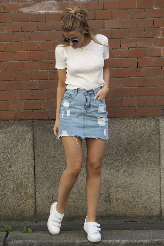 Denim Skirt with Rips