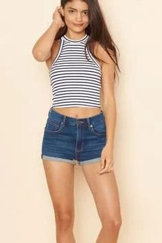 Navy and White Striped Halter Crop Top & Blue Shorts