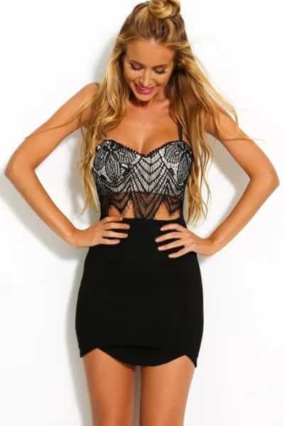 White and Black Sweetheart Neckline Two-Piece Mini Bodycon Club Dress