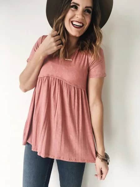 Rose Gold Peplum Top with Felt Hat