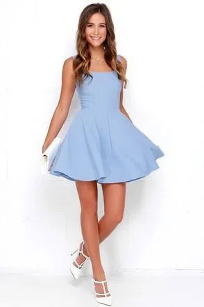 Sky Blue Tank Skater Mini Dress with White Heels