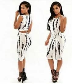 Black and White Bodycon Cutout Back Midi Dress with Strappy Heels