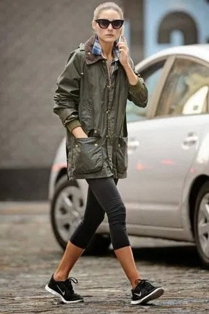 Green Long Anorak Jacket with Plaid Boyfriend Shirt