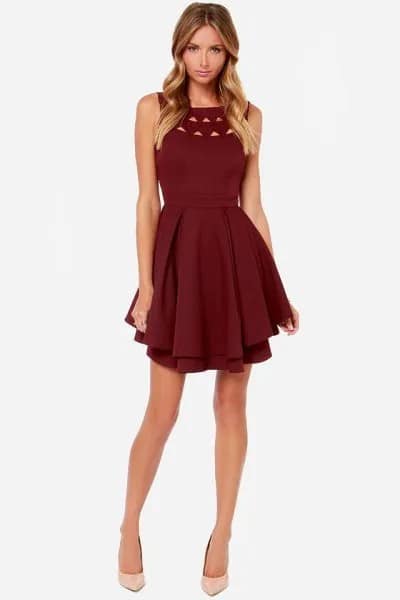 Burgundy Cutout Ruffle Cocktail Dress