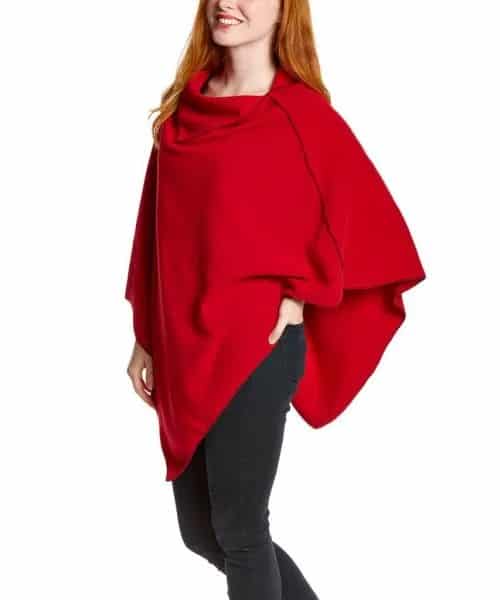 Red Fleece Poncho with Black Skinny Jeans