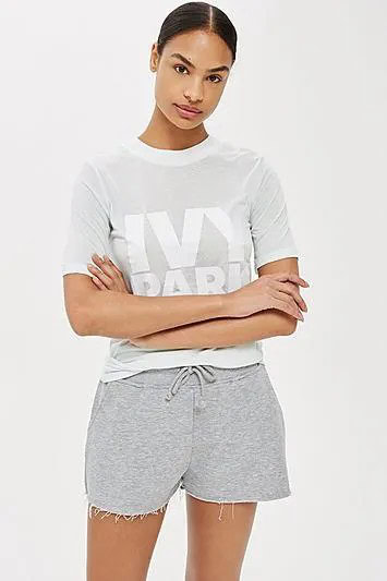 Grey and White Graphic T Shirt with Mini Sweat Shorts