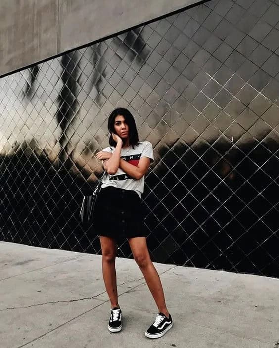 Mini Skirt + Black Sneakers