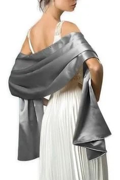 Silver Shawl with White Pleated Chiffon Maxi Dress