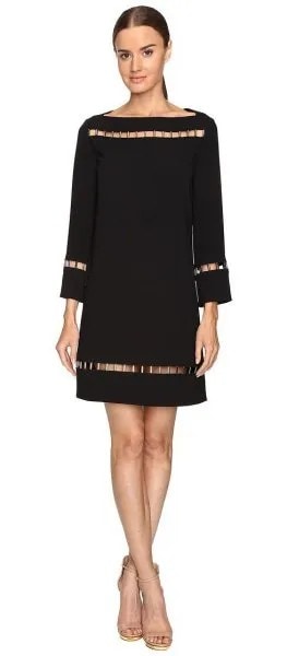 Black Boat Neck Cutout Shift Dress