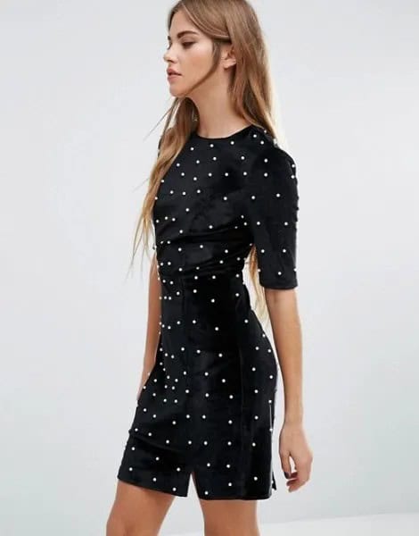 Black Pearl Embellished Bodycon Dress