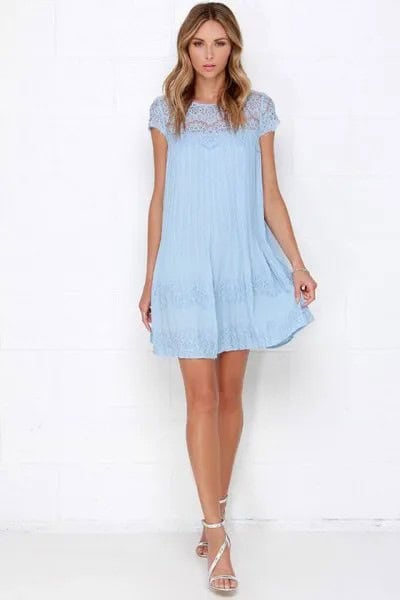 Cap Sleeve Mini Swing Light Blue Lace Dress