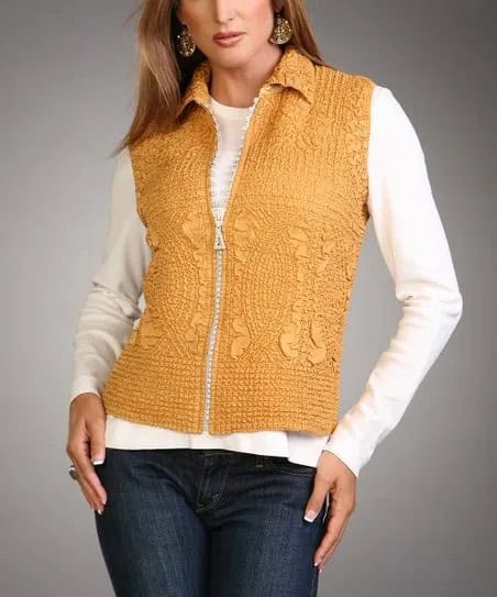 Gold Zip Up Lace Vest with White Long Sleeve Tee