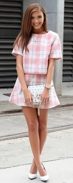 Pink and White Plaid Two-Piece Set