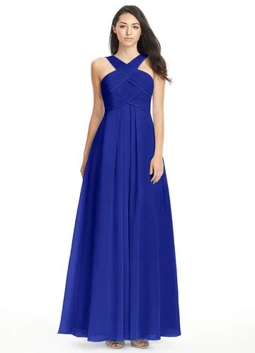 Criss-Cross Neckline Fit and Flare Royal Blue Maxi Dress