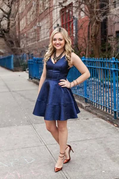 Wear with Blue Fit and Flare Mini Silk Skater Dress