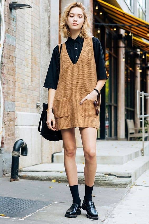 Knit Camel Pinafore Dress