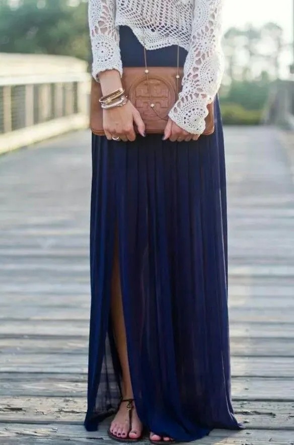 Wear Crochet Sweater with High Waisted Split Maxi Skirt