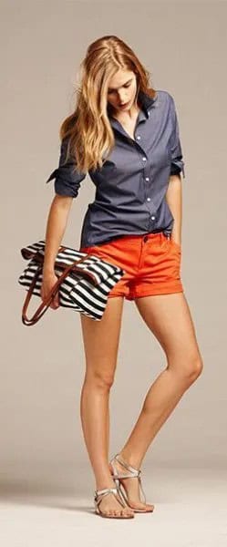 Wear with Greyish Blue Button Up Shirt & Silver Sandals