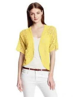 Yellow Bolero Shrug with White Skinny Jeans